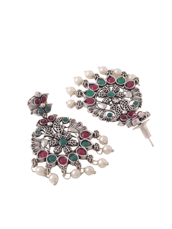 Women's Stone Studded Oxidised Silver Jewellery Set - NVR