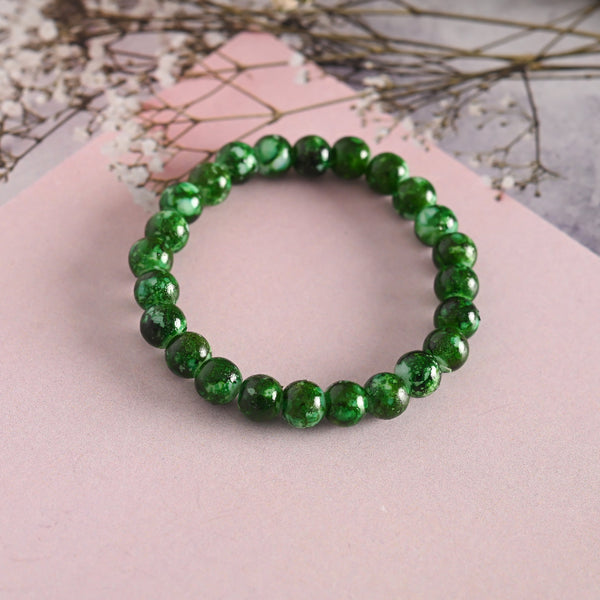 Unisex Green Marble Crystal Beaded Elasticated Bracelet - NVR