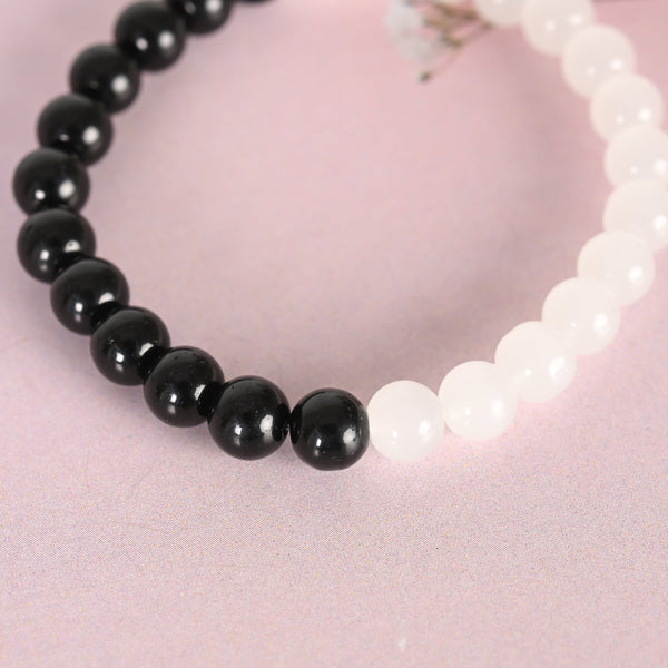 Unisex Black & White Marbel crystal Elasticated Bracelet - NVR