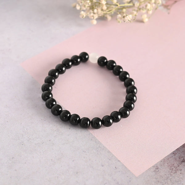 Unisex Black Marble Crystal Beaded Elasticated Bracelet - NVR