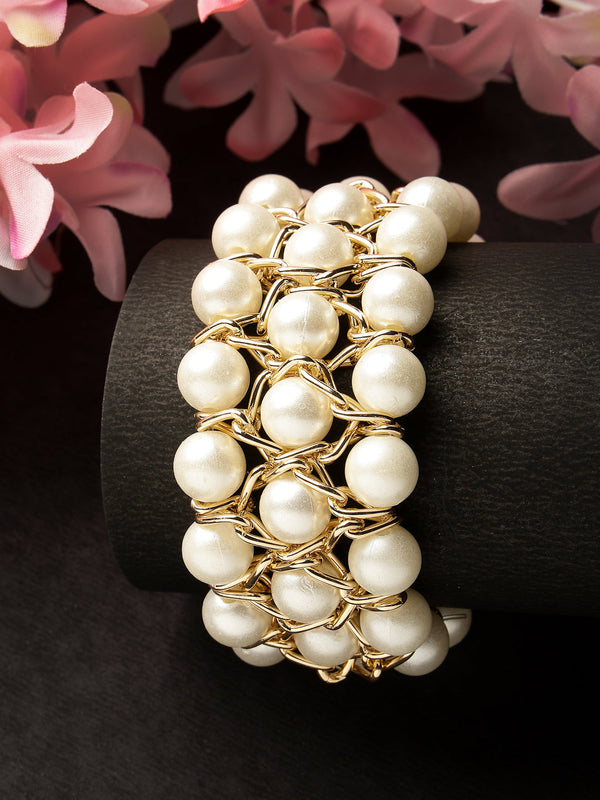 Women's White Beaded Elasticated Bracelet - NVR