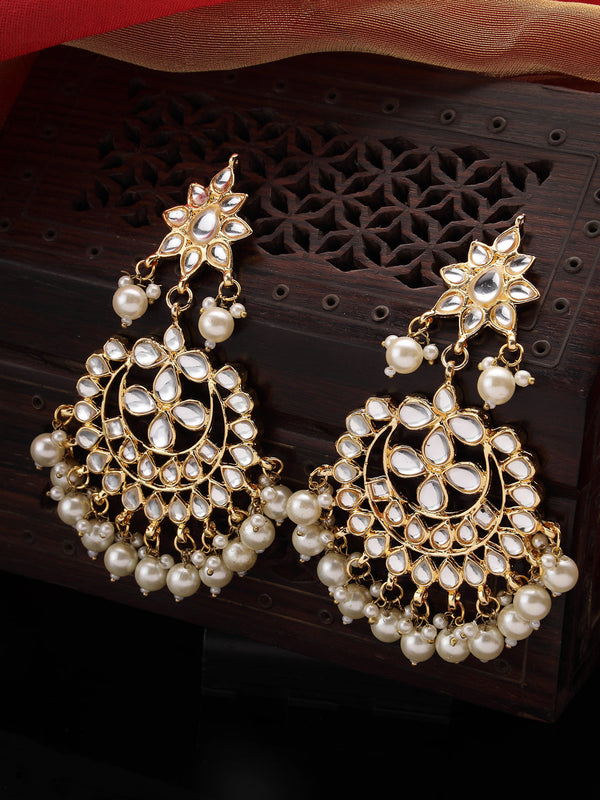 Women's Gold Plated Kundan Chandbali Earrings - NVR