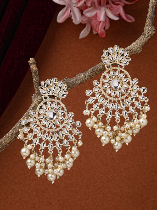 Women's Gold-Plated Kundan Chandbali Earrings - NVR