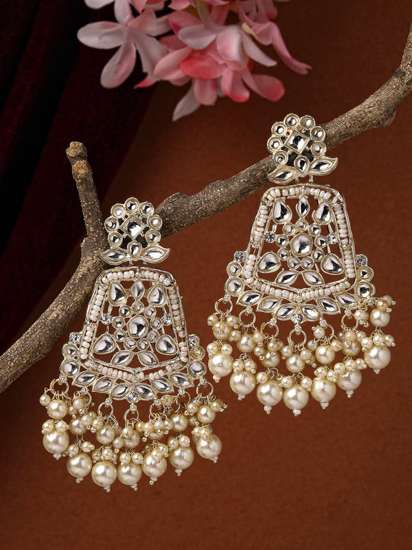 Women's Gold-Plated Kundan Drop Earrings - NVR