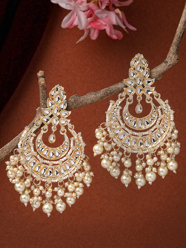 Women's Gold-Plated Kundan Chandbali Earrings - NVR