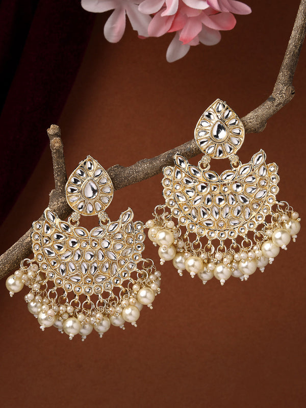 Women's Gold-Plated Kundan Chandbali Earrings - NVR