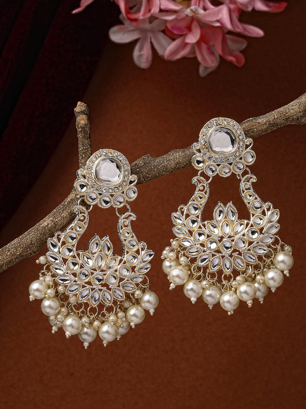 Women's Gold-Plated Kundan Chandbali Earrings - NVR