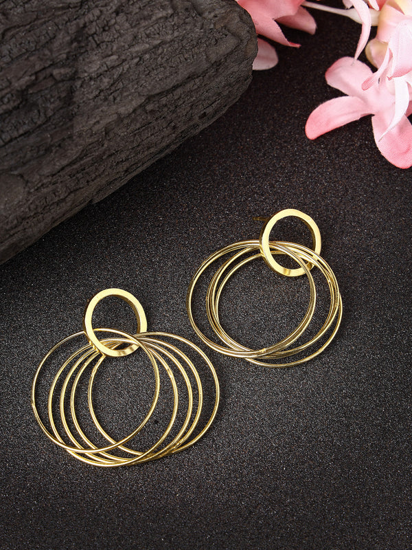 Women's Golden Linked Round Circle Attached Drop Earrings - NVR