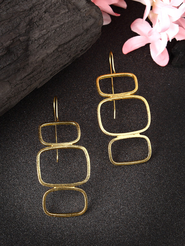 Women's Gold-plated Contemporary Fish Hook Drop Earrings - NVR