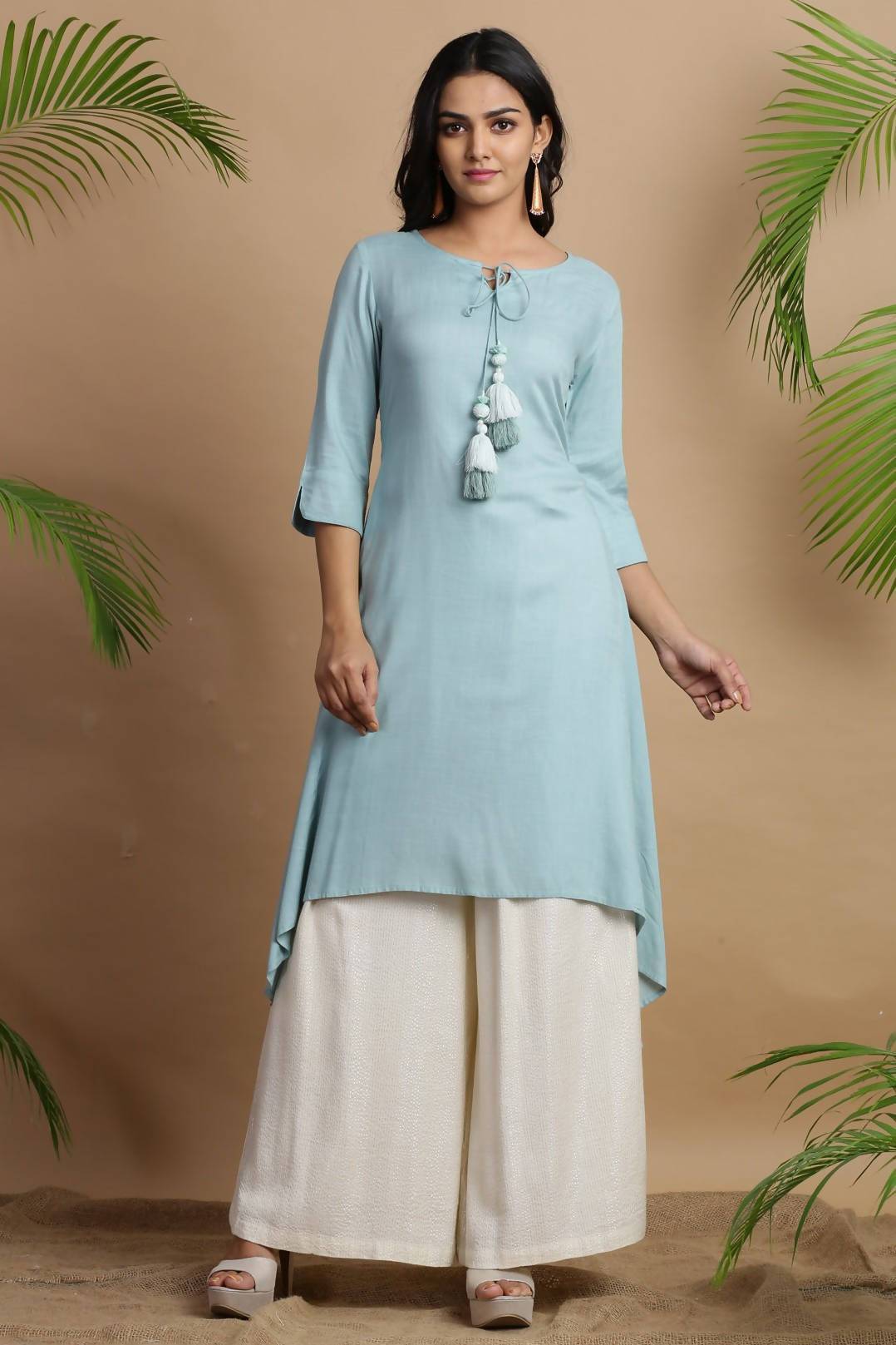 Women's Mint Rayon Slub Solid Asymmetric Kurta - Juniper