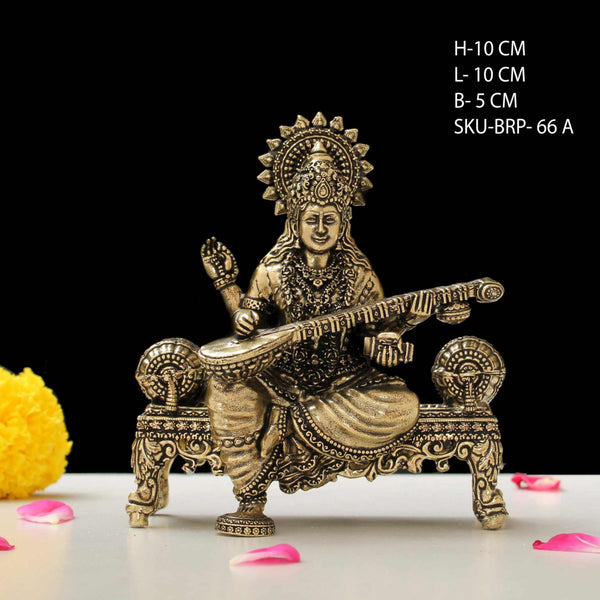 Brass Goddess Saraswati Seated On Aasan 4 Inch By Indiakreations Decor