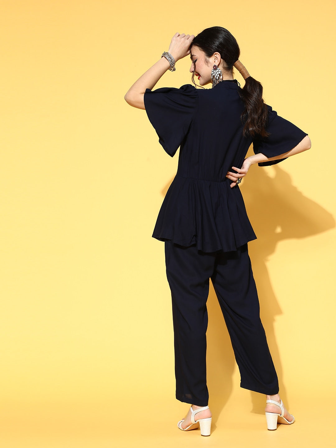 Navy Blue Solid Jumpsuit-Indiakreations-JS9548JSBLS