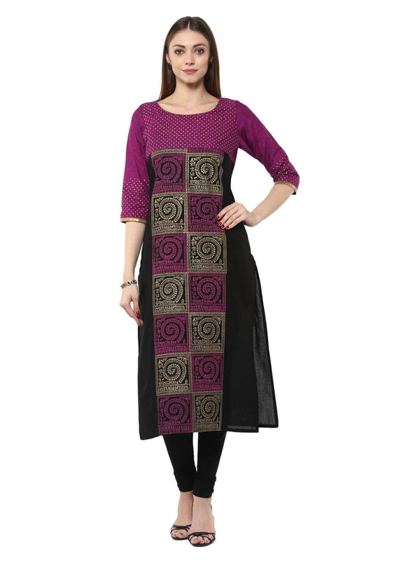 Women's Mauve Tribal Ajrakh Hand Block Cotton Printed Straight Kurta  - Noz2Toz