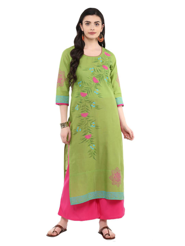 Women's Parrot Green Mandala Print Ajrakh Hand Block Cotton Kurta  - Noz2Toz