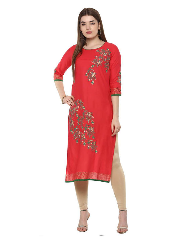 Women's Poppy Ajrakh Hand Block Cotton Printed Straight Kurta  - Noz2Toz