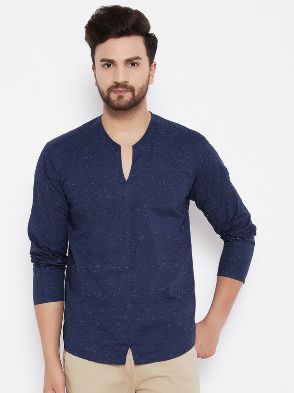 Men's Solid Pure CottonBlue  Kurta - Even Apparels