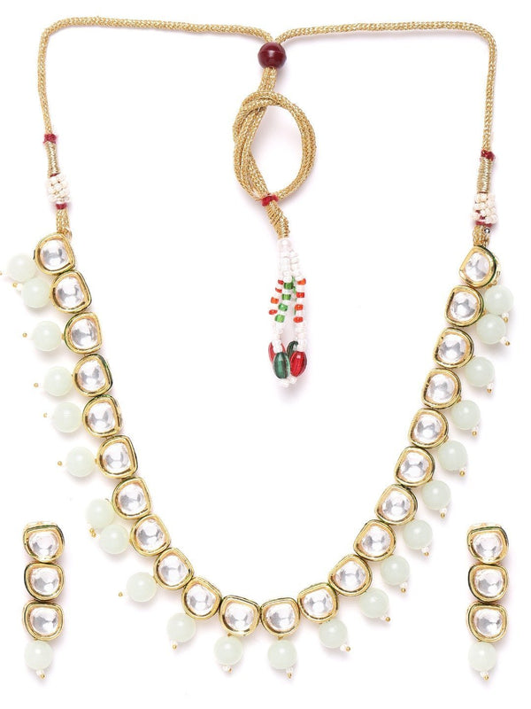 Women's Mint Green Pearls Kundan Gold Plated Jewellery Set - Priyaasi