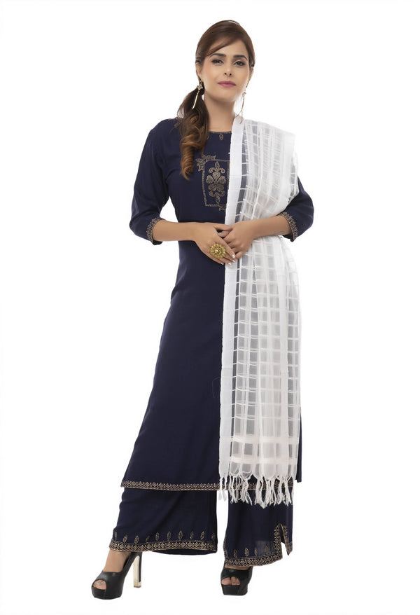 Women's Square Design White Dupatta & Chunni Mfd0006 - Moeza