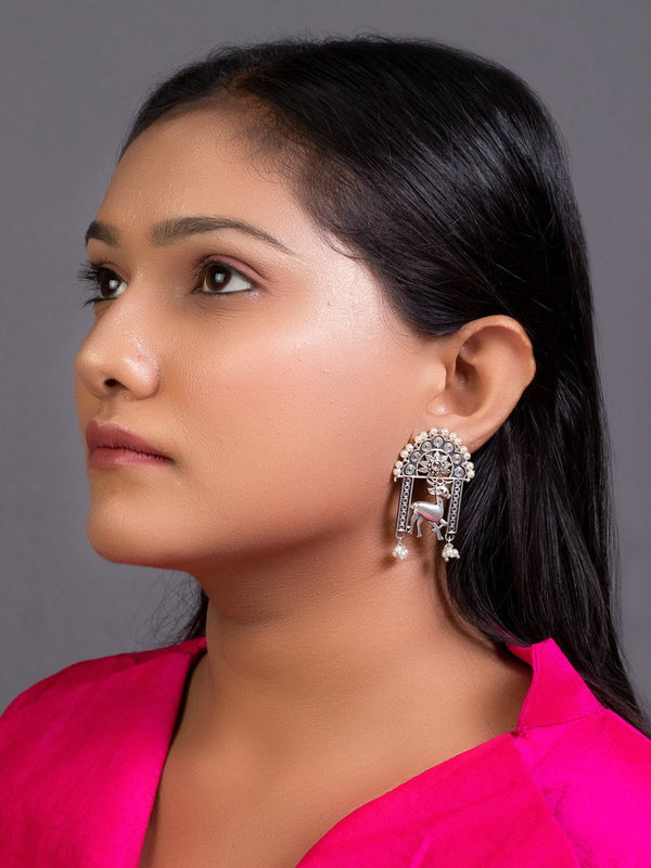 Women's Silver-Toned & White Animal Shaped Drop Earrings - Morkanth