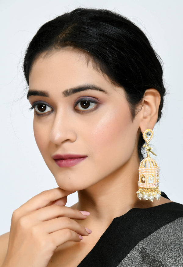 Johar Kamal Golden Color Bird Nest Earrings with Pearls Jker_154