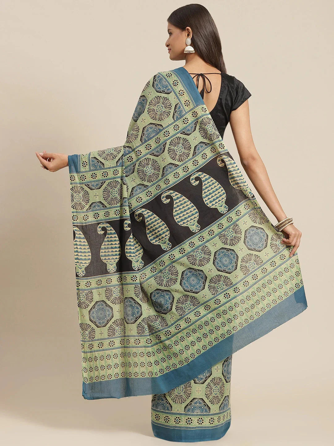 Olive Printed Saree-Indiakreations-JS6035SAROL