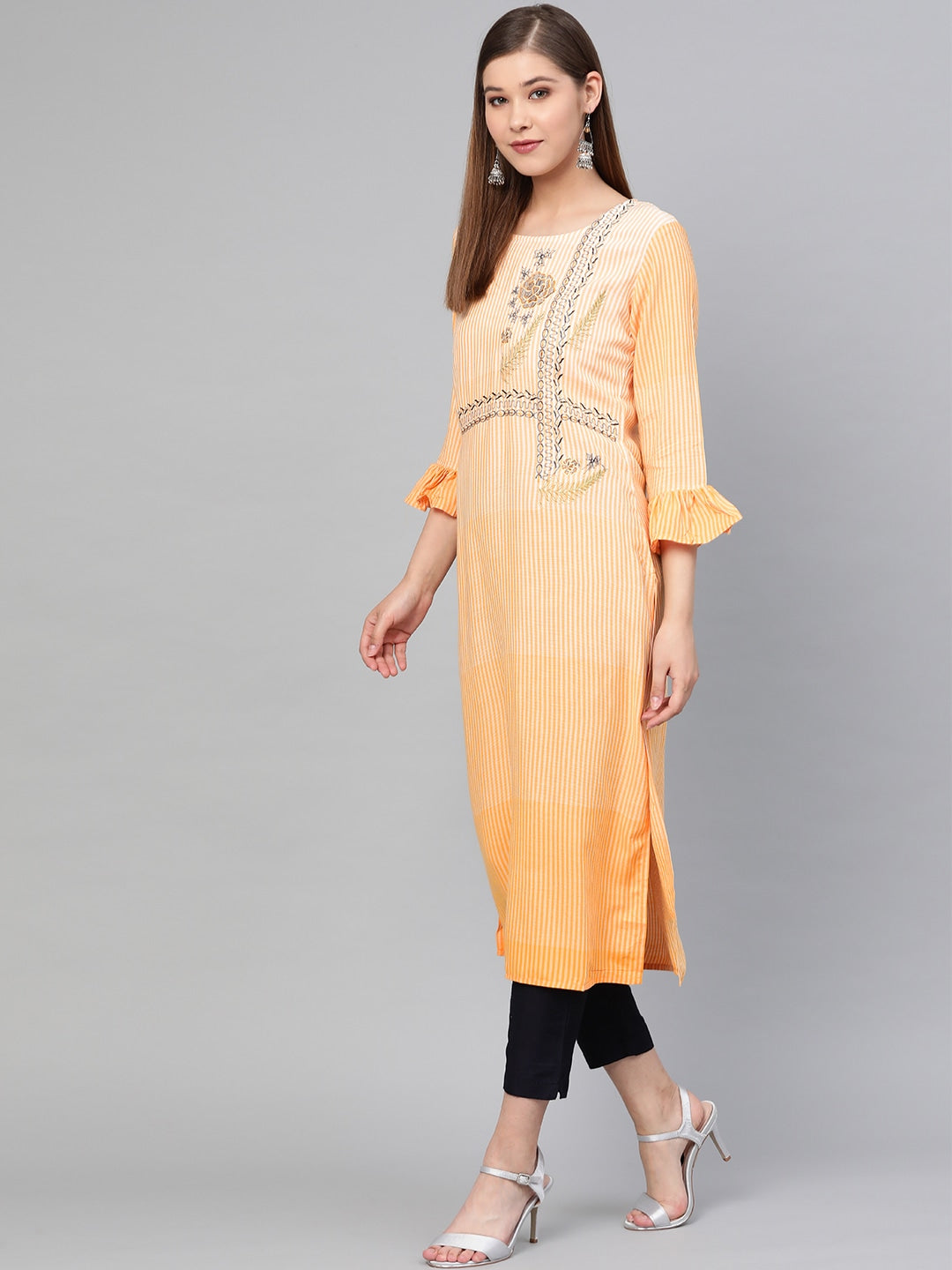 Orange & White Straight Kurta-Indiakreations-JS826KURORS