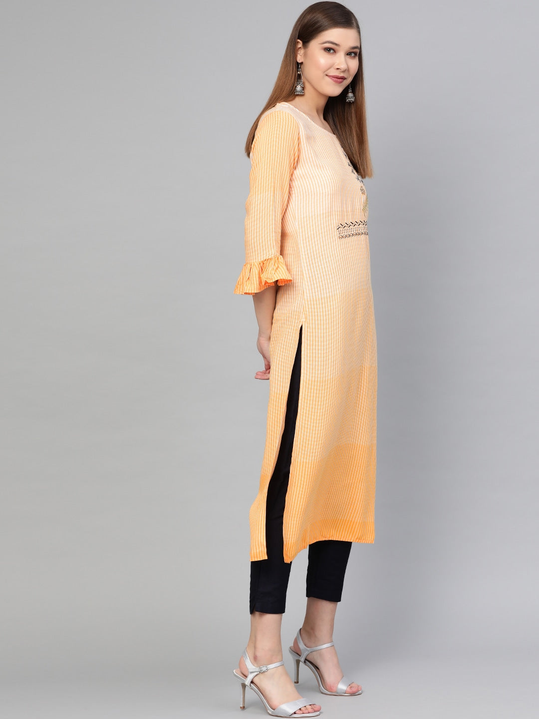 Orange & White Straight Kurta-Indiakreations-JS826KURORS