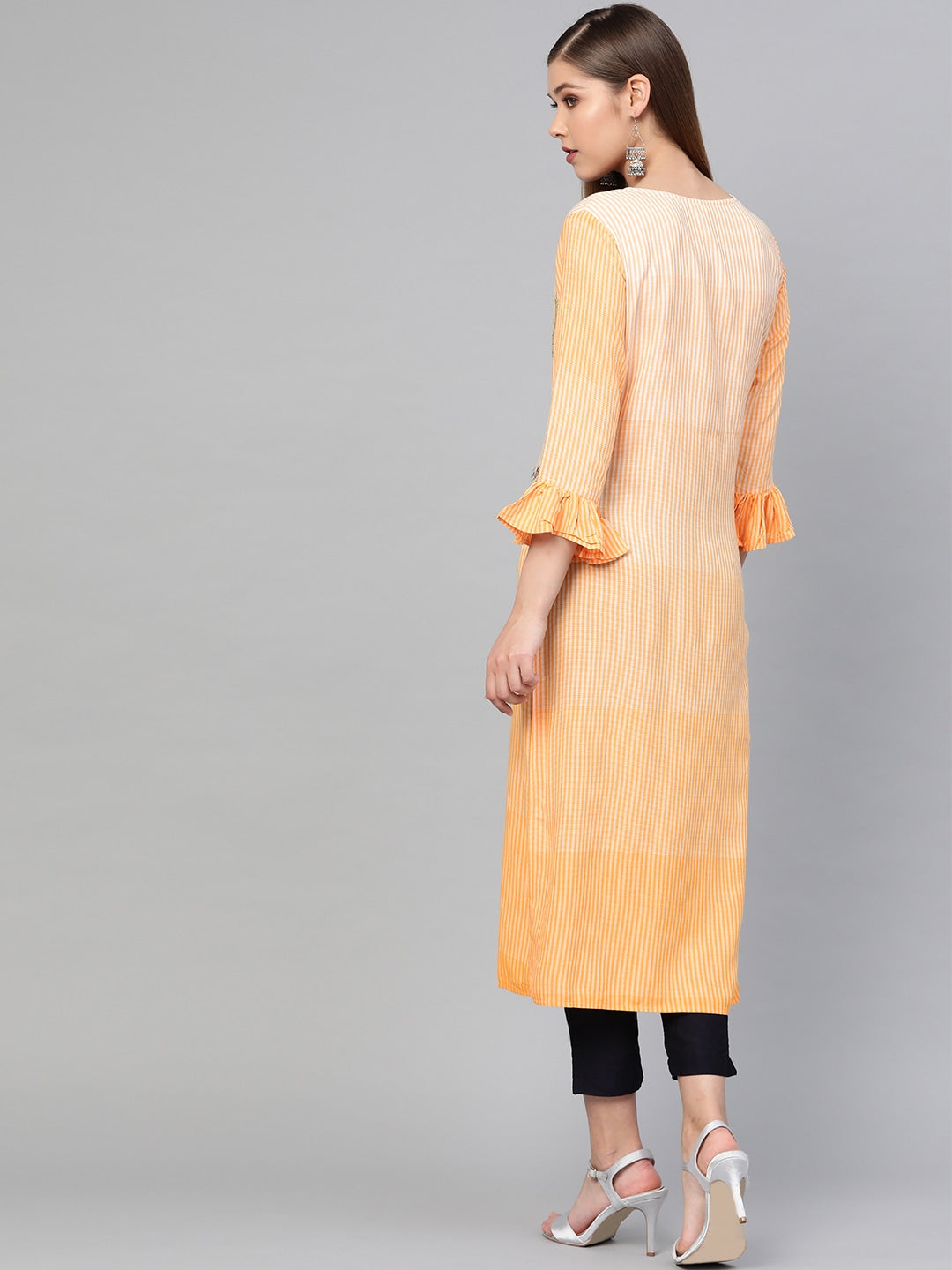 Orange & White Straight Kurta-Indiakreations-JS826KURORS