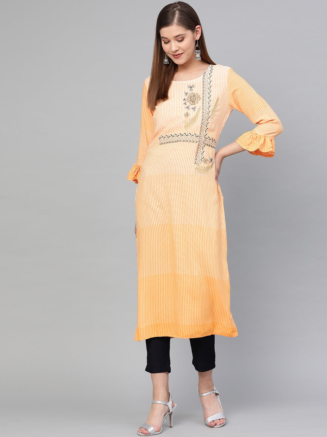 Orange & White Straight Kurta-Indiakreations-JS826KURORS