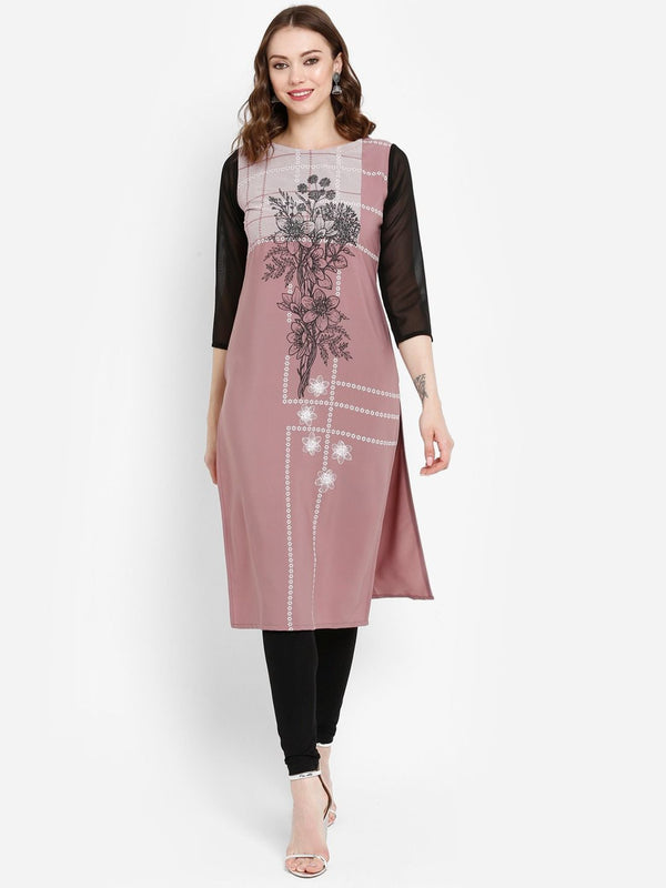 Mauve Printed Straight Kurta