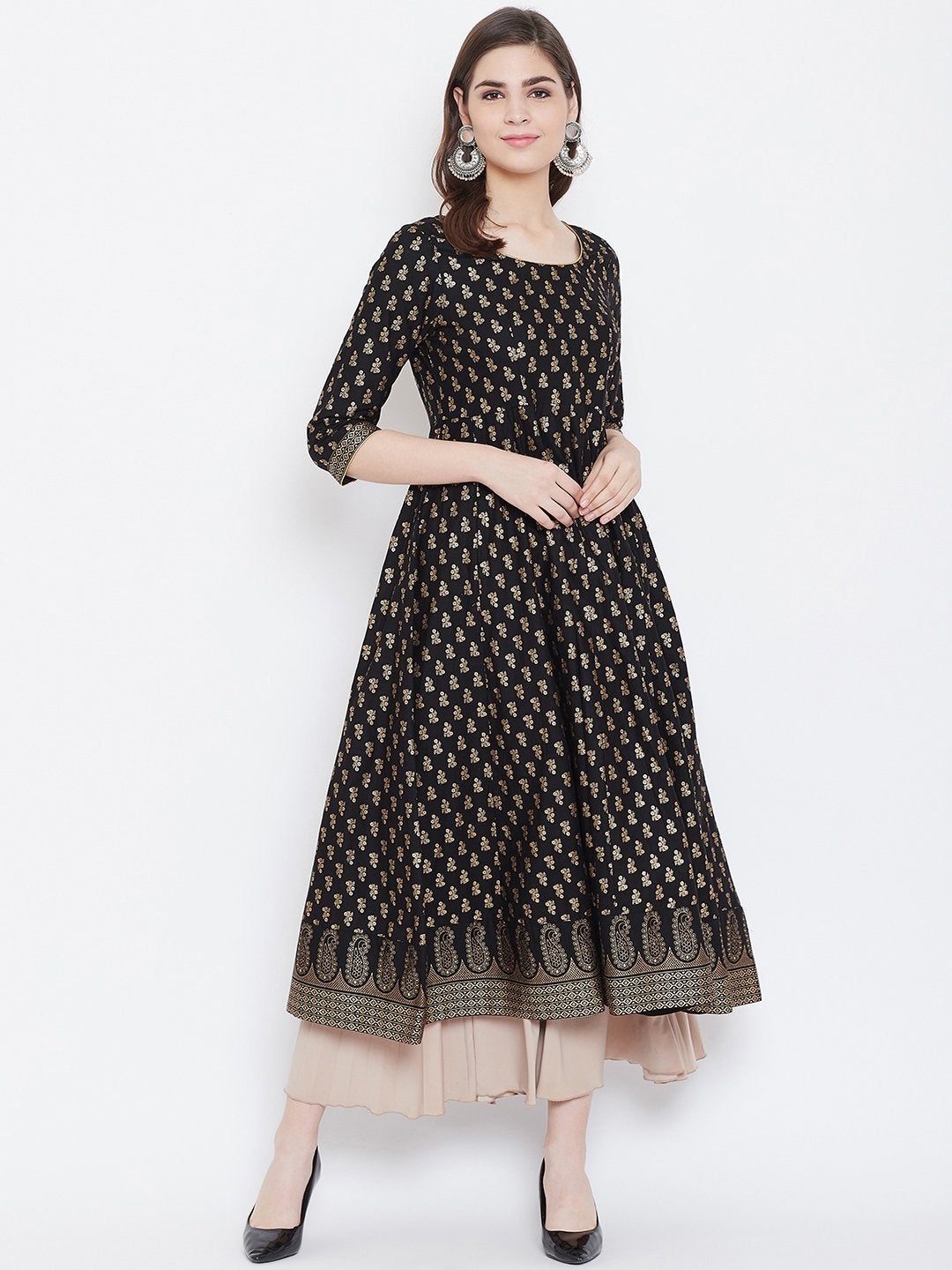 Women's Print  Stylish Pure Cotton 3/4th Sleeve Anarkali Kurta - Poshak Hub