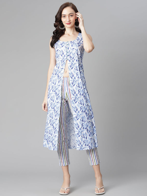 Women's Blue Cotton Print Straight Kurta With Pant - Noz2Toz