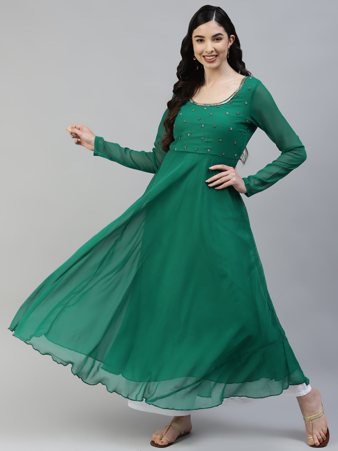 Women's Georgette Hand Embroidery Anarkali Kurtas - Poshak Hub