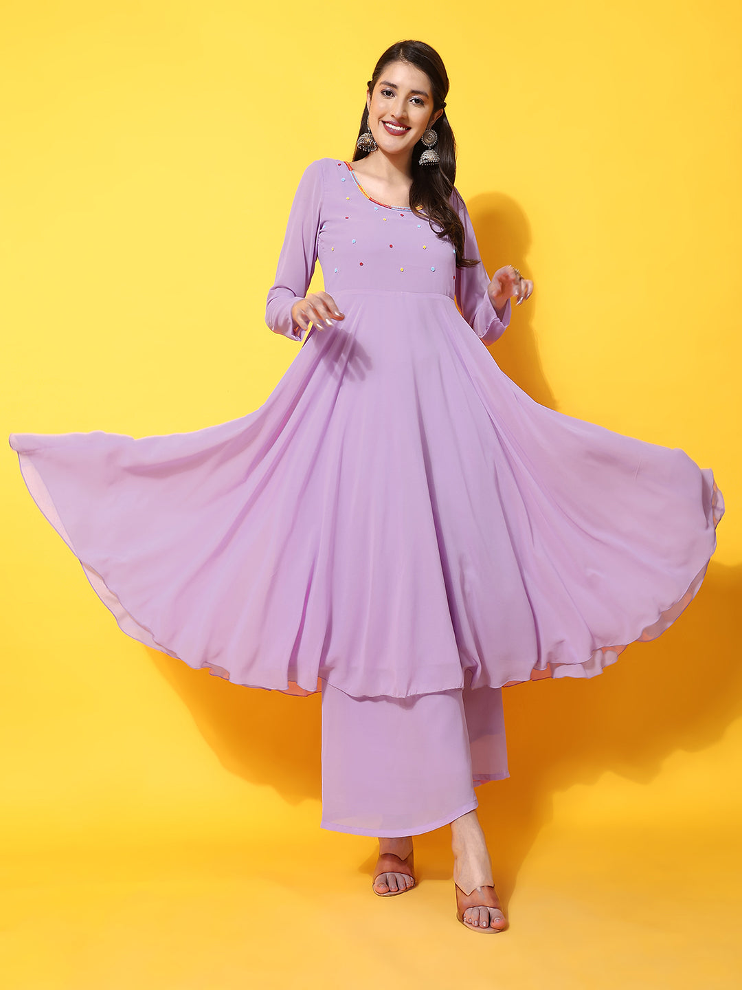 Women's Lavender Georgette Anarkali Kurta  - Poshak Hub