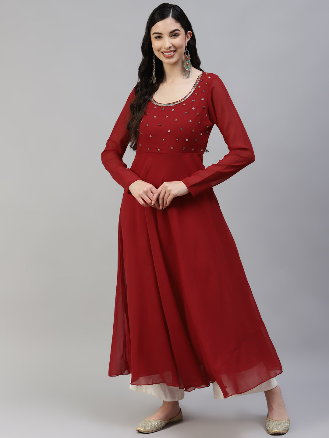 Women's Georgette Hand Embroidery Anarkali Kurtas - Poshak Hub