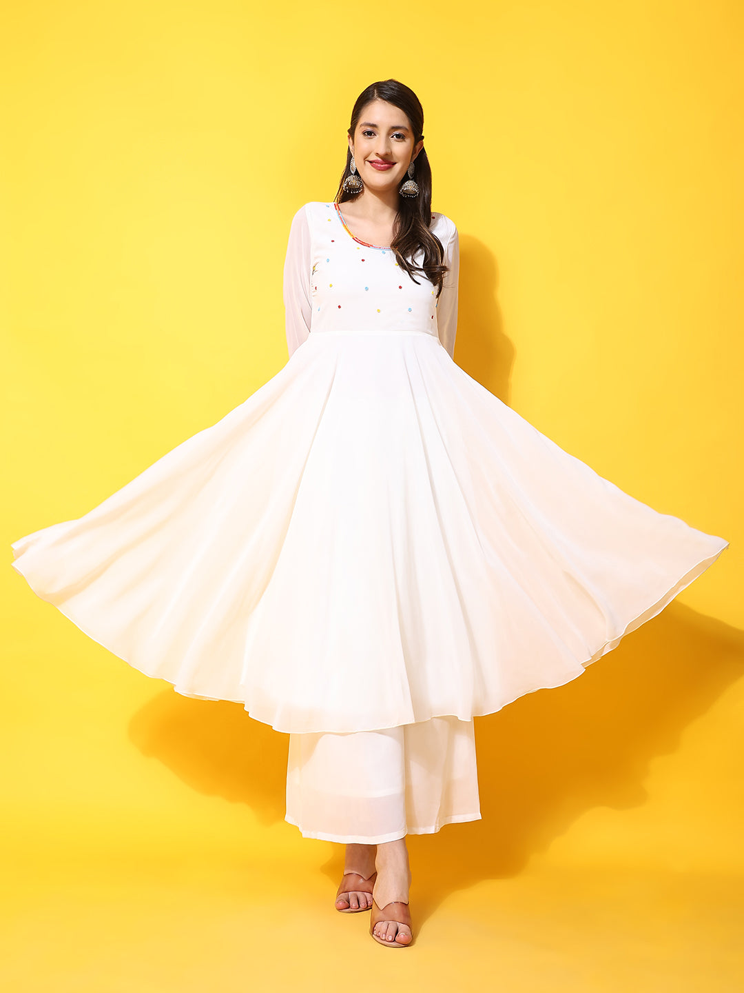 Women's Off White Georgette Anarkali Kurta  - Poshak Hub