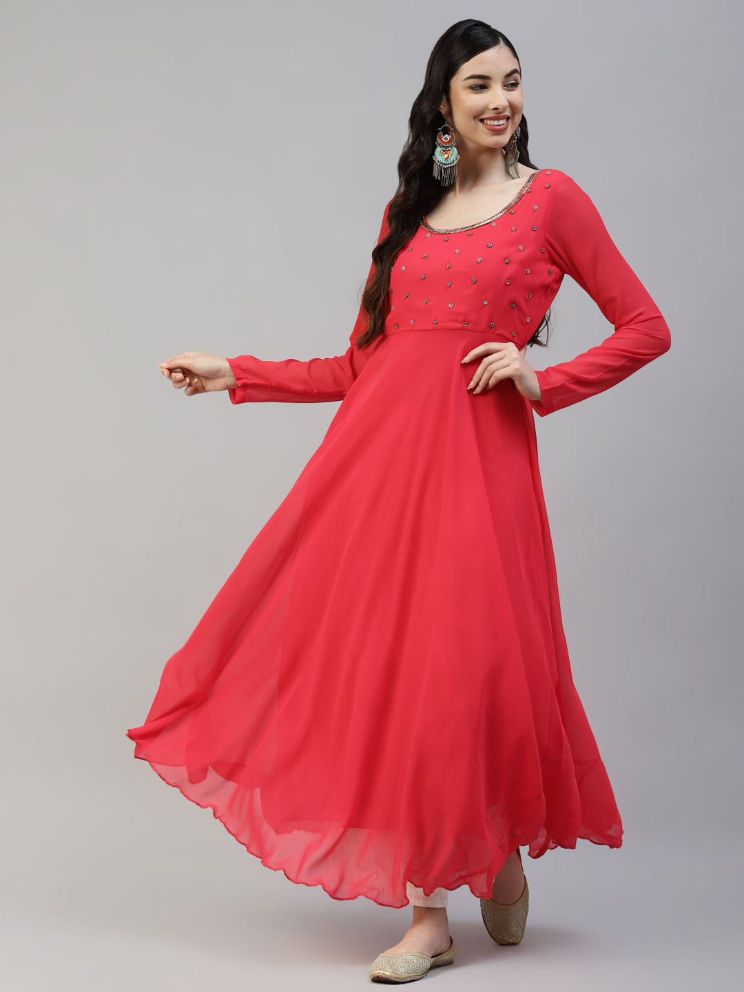 Women's Georgette Hand Embroidery Anarkali Kurtas - Poshak Hub