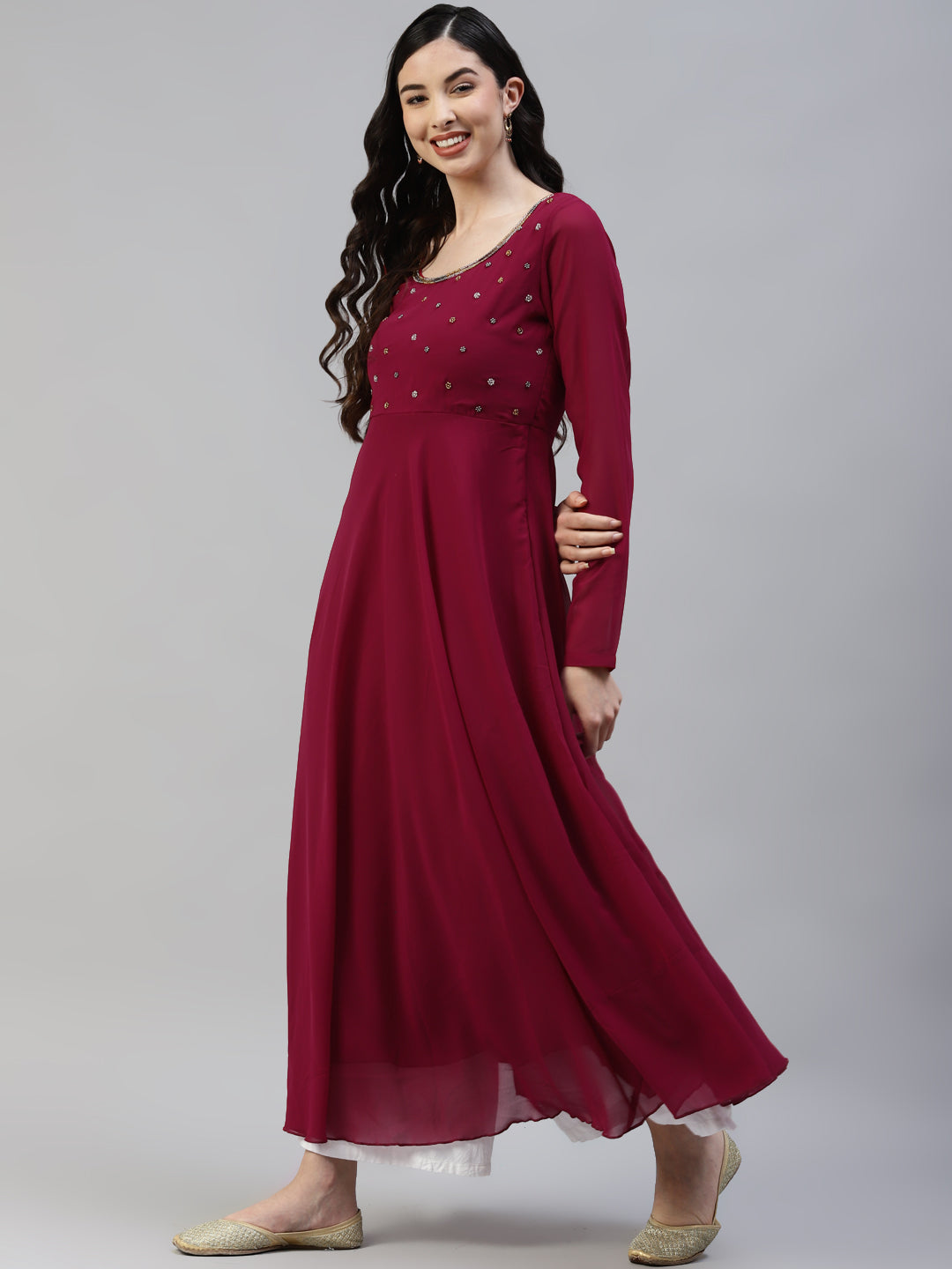 Women's Georgette Hand Embroidery Anarkali Kurtas - Poshak Hub