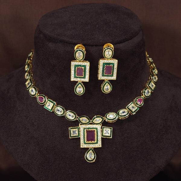 Women's 18k-gold-plated-beaded-ruby-jewellery-set-glided-kundans p0005w-1 - I Jewels