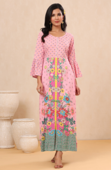 Women's Pink Rayon Printed A-Line Kurta - Juniper