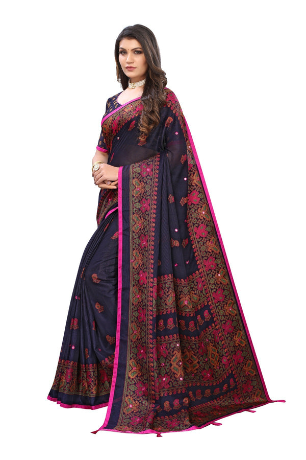 Vamika Blue Jute Silk Mirror Work Saree