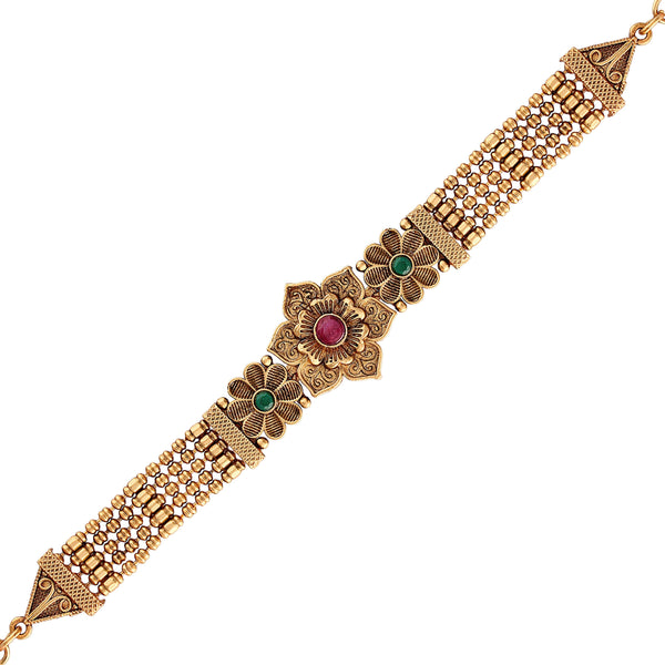 Women's Gold Plated Traditional Brass Ruby Green Stone Bajuband /Vanki/Armlet Rajwadi Jewellery - i jewels