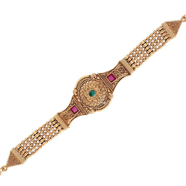 Women's Gold Plated Traditional Brass Ruby Green Stone Bajuband /Vanki/Armlet Rajwadi Jewellery - i jewels