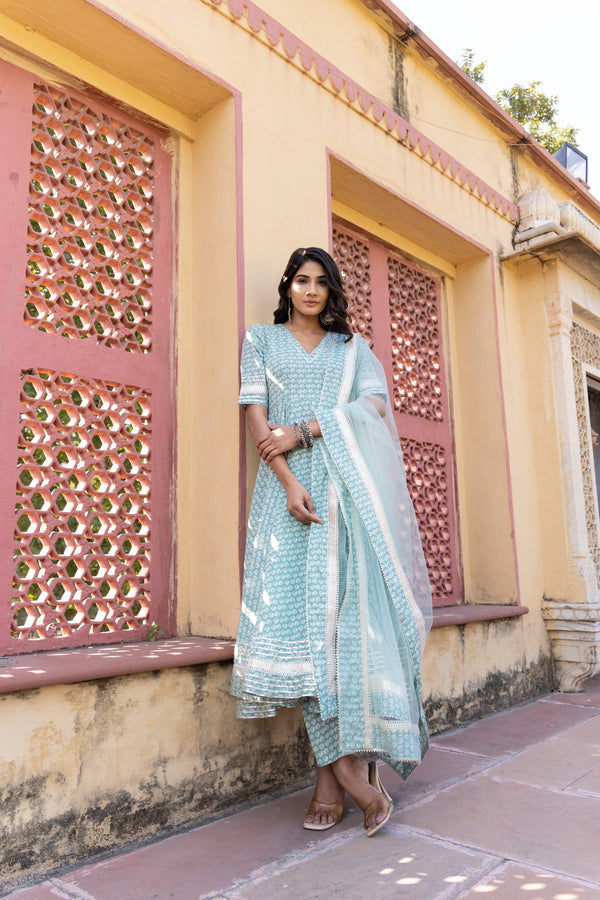 Women's Mahnoor Cotton Anarkali Set - Pomcha Jaipur