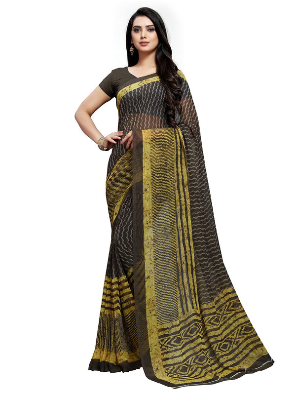 Women's Black Georgette Printed Saree - Ahika