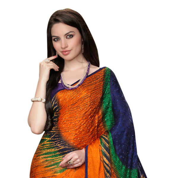 Women's Multi Color  Desinger China Chifon With Piping And Lace Saree - Vamika