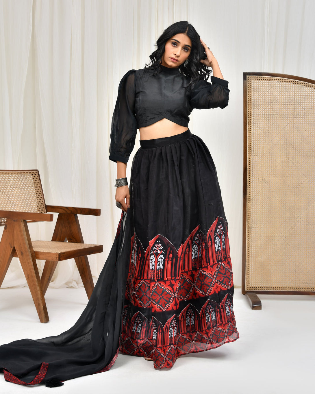 Women's Black Jimmy Choo Print Lehenga Set - Pheeta