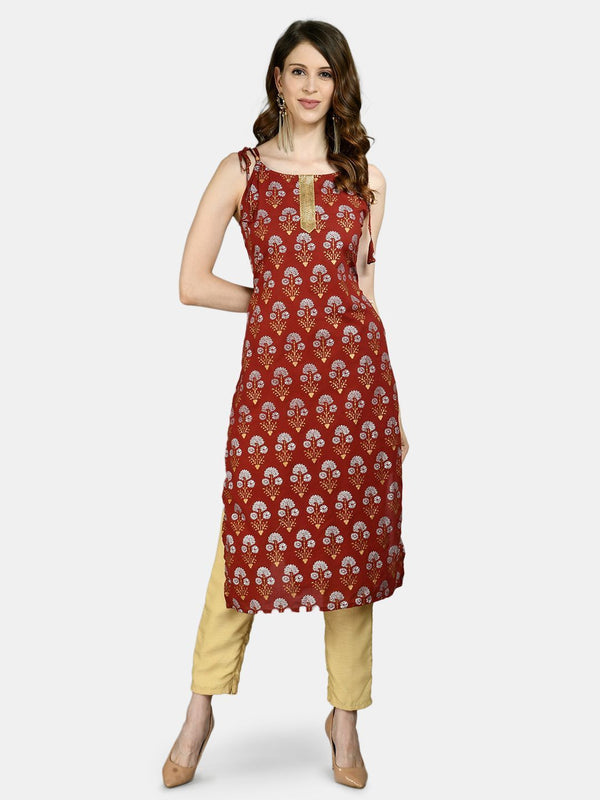 Women Maroon Printed Cotton kurta by Myshka (1 Pc Set)