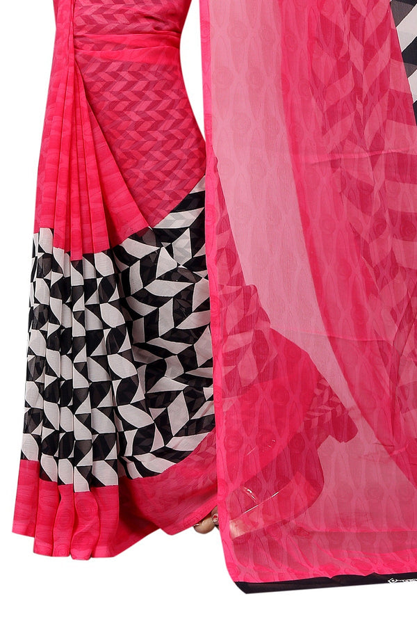 Women's Pink Printed Georgette Saree - Vamika