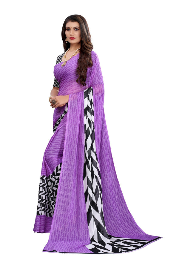 Women's Violet Printed Georgette Saree - Vamika